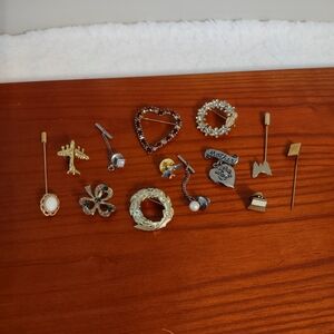 Costume Jewelry Lot of 13 Brooches and Pins